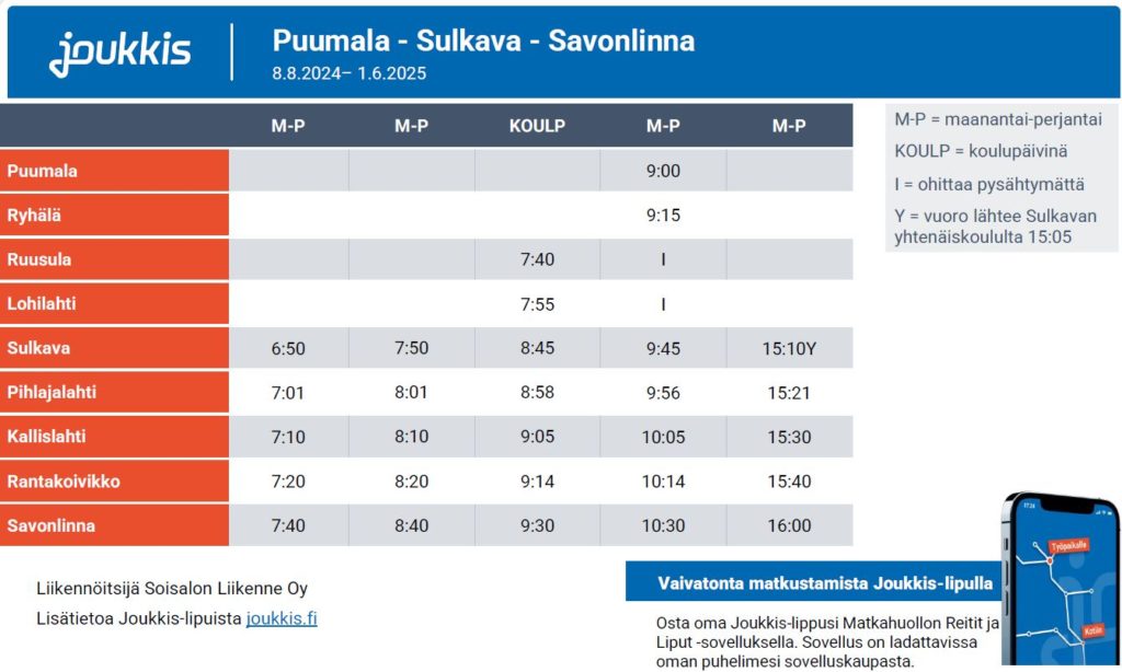 Linja-autovuorot Puumala-Sulkava-Savonlinna