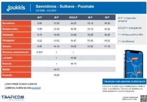 Aikataulu Savonlinna-Sulkava-Puumala